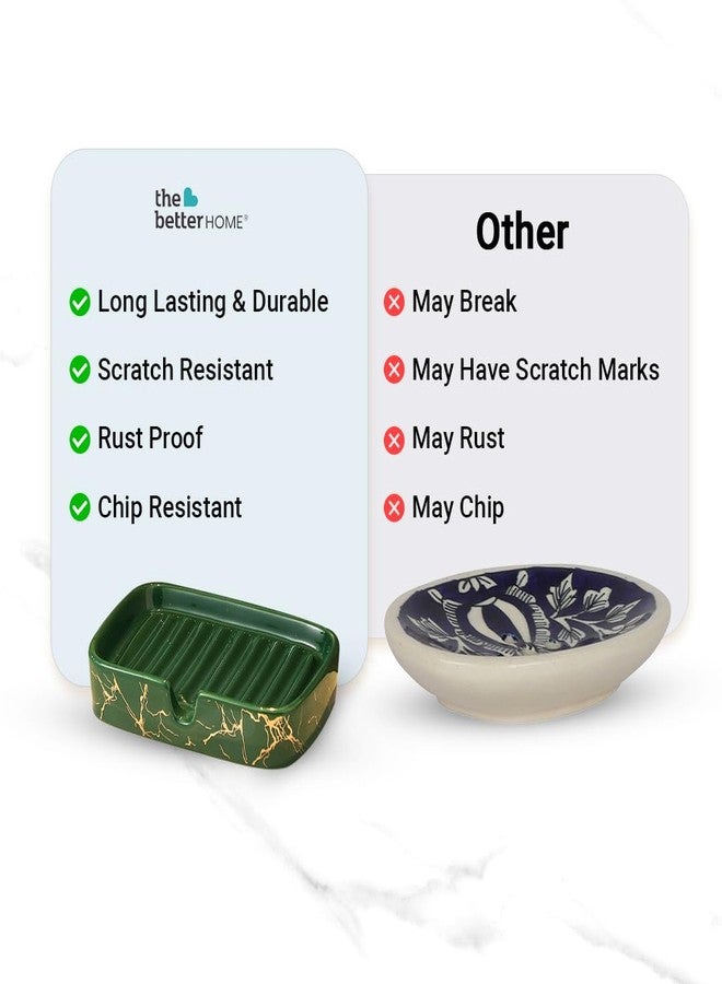 The Better Home علبة صابون سيراميك من ذا بيتر هوم، صينية صابون | إكسسوارات حمام للحمام أو حوض الاستحمام أو المغسلة | أخضر - Image 4